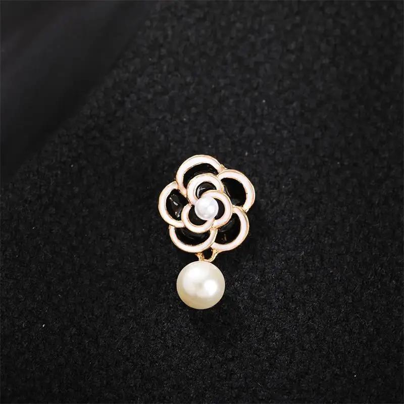 Брошь Камелия Жемчуг Черный Металл с эмалью Траурная Корсажная Булавка Высококлассная Французская Элегантная Сумка Ткань Шарф Аксессуары Брошь