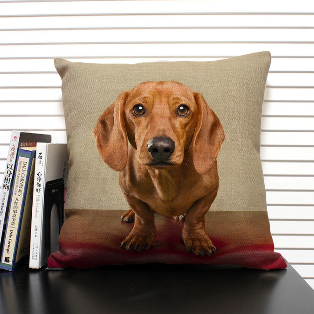 Cute Animal Cushion Cover Bulldog Dachshund 45x45cm Square Linen Pillowcase Living Room Sofa Decoration Dog Companion