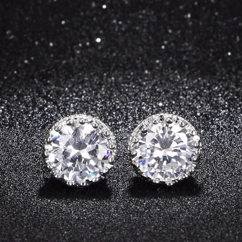 Sterling  AAA Cubic Zirconia Round Stud Earrings for Women Wedding Engagement Jewelry Fashion Female Accessories