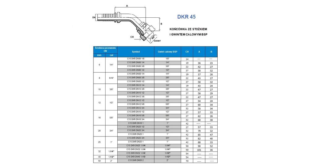 Końcówka Dkr 45° Dn08 1/2"