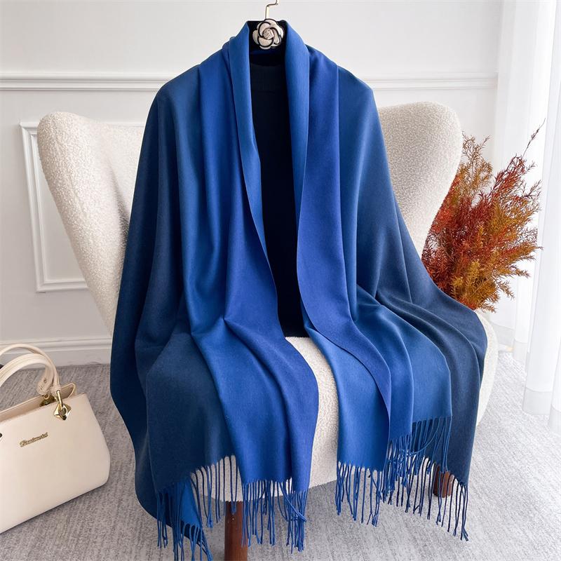 Fashion Solid Cashmere Warm Scarf for Women New Design Pashmina Winter Double Color Shawl Wraps Bufanda Tassel Blanket Poncho