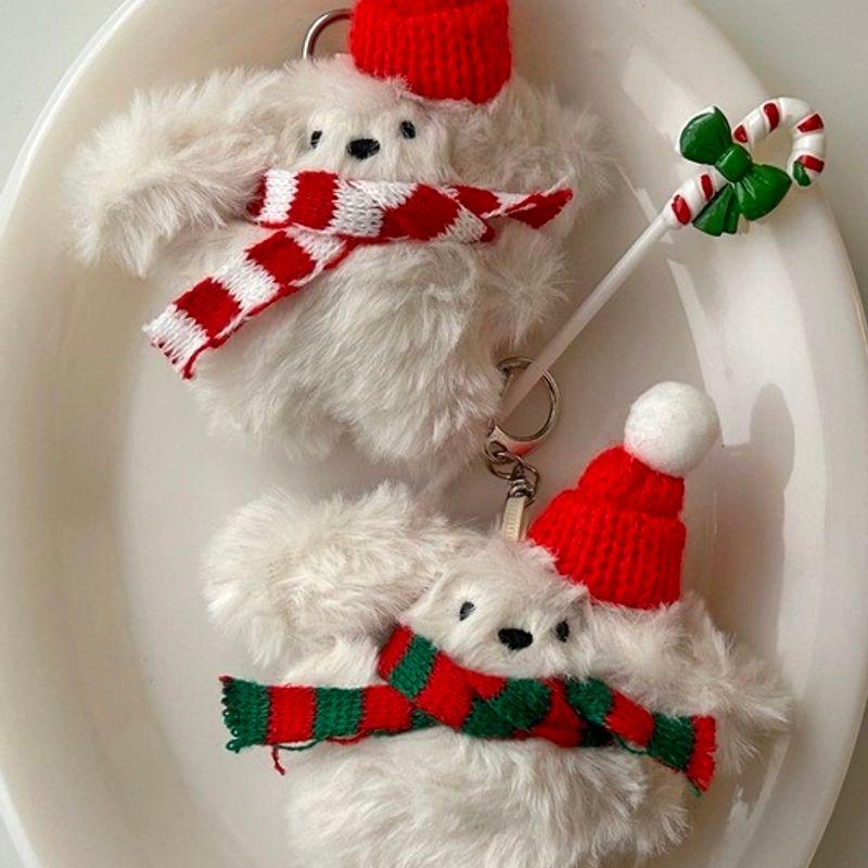 

Elegant Table Christmas Fondant Maltese Keychain 2 Types Keyring Doll White red muffler