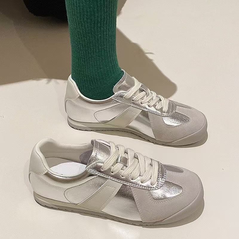 

American retro Dexun shoes spring and summer new lace-up round head flat-soled Forrest Gump shoes casual sports shoes 35-[strength manufacturer undertakes export] серебряный