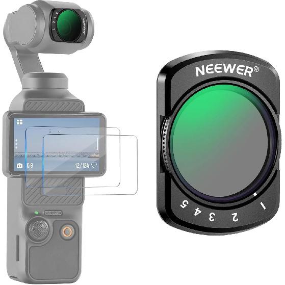 NEEWER Variable ND2-32 Filter Magnetic 1-5 Limited Stops Adjustable ND Filter, Action Camera Accessories for DJI Osmo Pocket 3 FL-50
