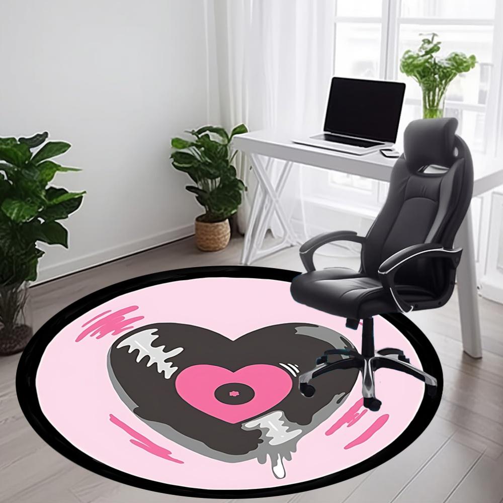 1pc Heartbeat Love Office Round Area Rug, Mat Suitable For Office, Under Office Chairs Bedroom Living Room Home Decor, Room Deco
