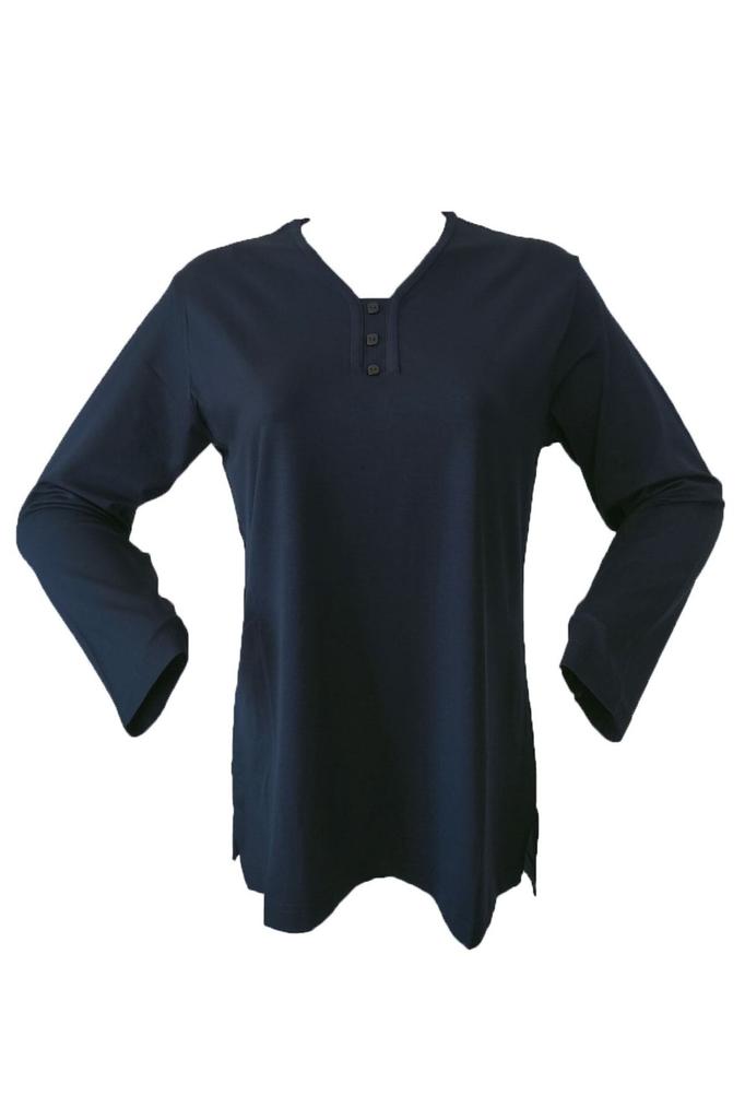 Bluzka damska w dużym rozmiarze Rüya w kolorze granatowym z dekoltem w serek z czesanej bawełny