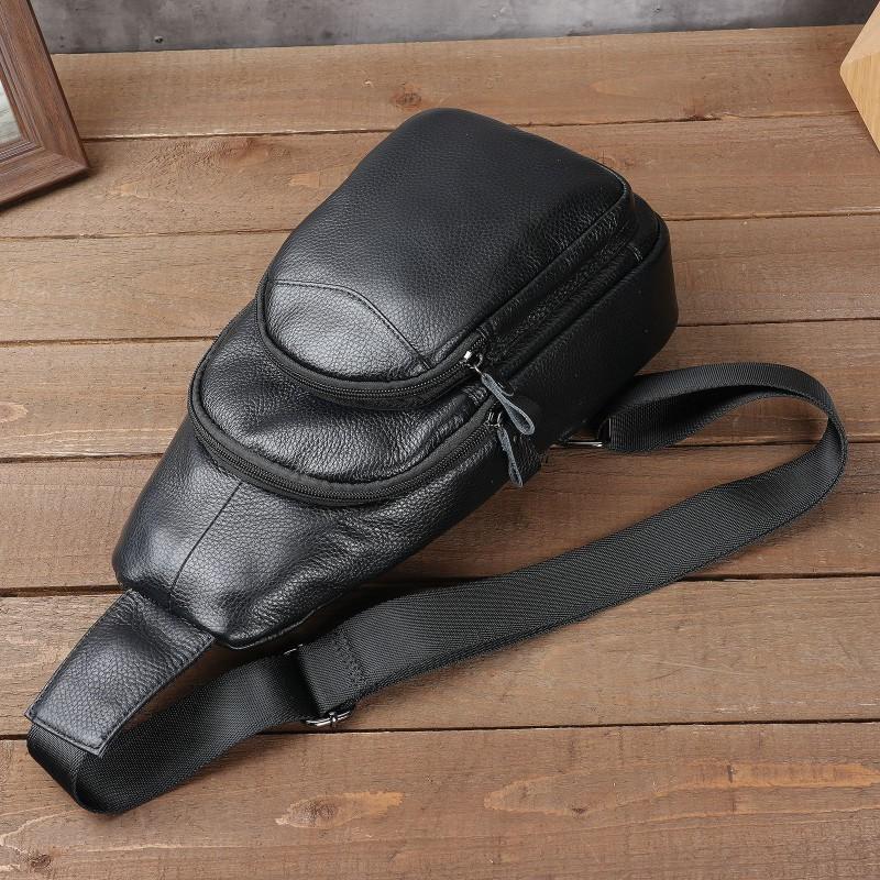 Men's Chest Bag Genuine Leather Crossbody Large Capacity Top Layer Cowhide Fashionable Sports Single Shoulder