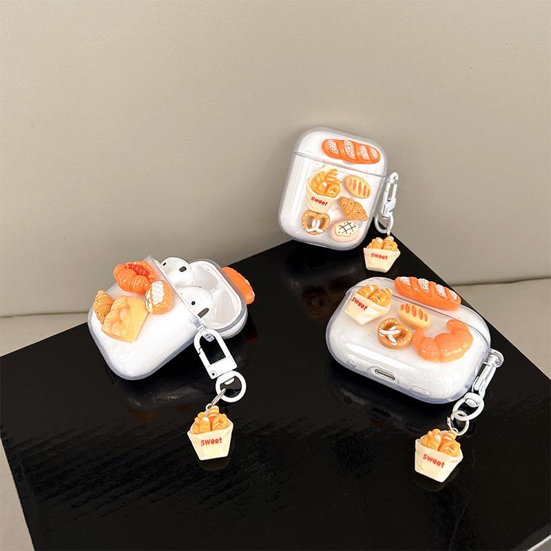 Applicable To Apple Bluetooth Headset Cover, Protective Cover Airpods4 Three-Dimensional Bread Pendant Airpodspro2 Creative