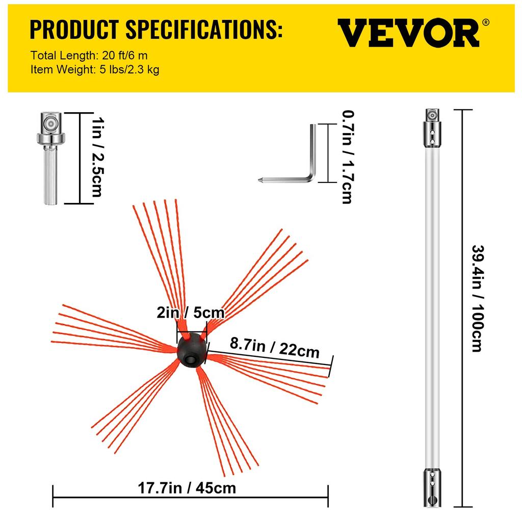 VEVOR Flexible Chimney Sweep Rods, 6 M Chimney Cleaning Kit