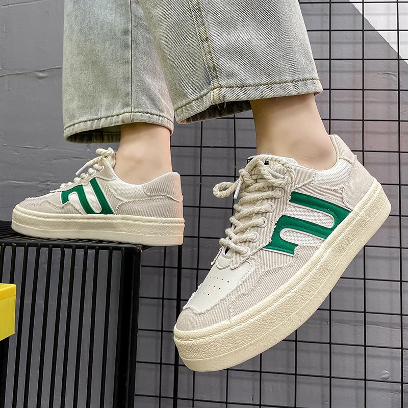 Spring new broken hair canvas shoes Korean version trendy shoes versatile ins breathable canvas shoes platform student wind board shoes men