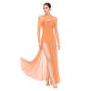 Ladies Sequin Long Sleeve Lyrical Dance Dress Mesh Tulle Flowy Maxi Long Dress Built In Briefs Performance Wear