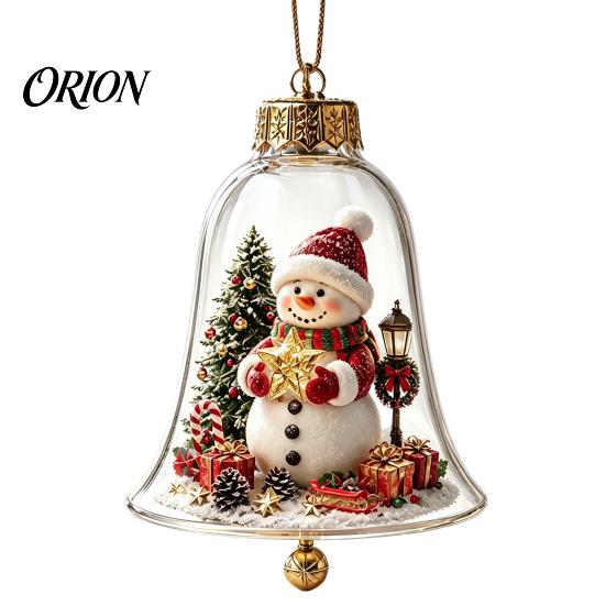 Miniature Holiday Scene Hanging Balls 3D Christmas Bell Ornament, Winter Clear Decoration with Santa Reusable Festival Ornaments Snowman Reindeer