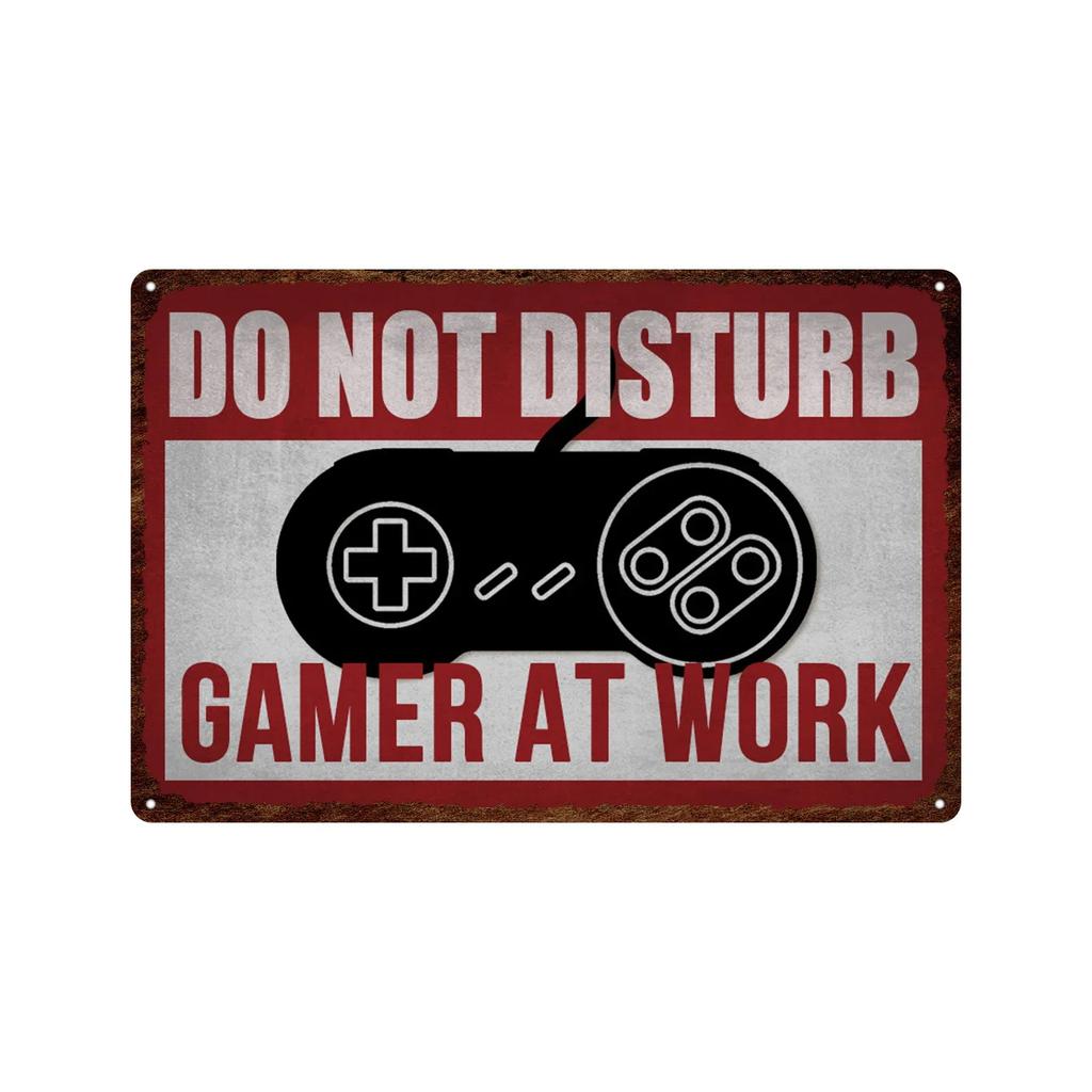 Vintage Game Zone Tin Sign  Gamer At Work Warning Metal Wall Decor for Home Club Game Room Man Cave