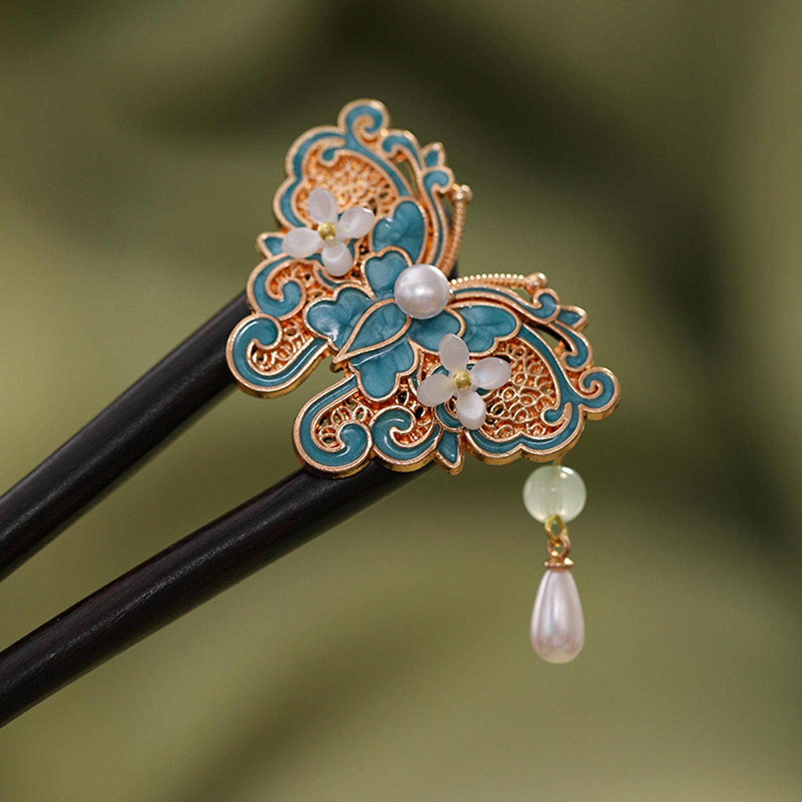 

U Shape Chinese Style Hairpin For Women Elegant Vintage Sandalwood Butterfly Tassel Hair Stick Light Luxury Wooden Hair Pin