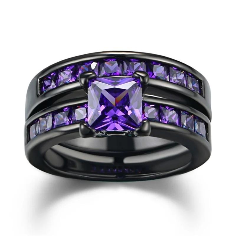 Charm Couple Rings For Women Purple Rhinestones Zircon Rings Set Men's Stainless Steel Celtic Dragon Rings Wedding Party Jewelry