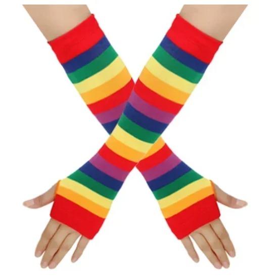 New Fashion Long Glove Arm Cover Classic Pink Black and White Striped Fingerless Elbow Gloves Warmer Knitted Long Wristband