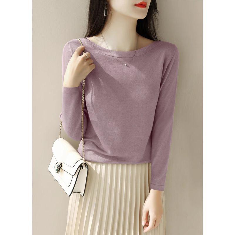 

Fancy Purple off-Neck Ice Silk Shoulder Knitwear Light purple [Long sleeves]] S