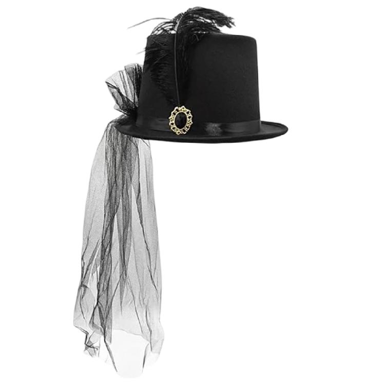 Einzigartige Dunkle Gotische Feder-Schleier Oberteile Hut Elegantes Kopfschmuck für Hochzeiten Themen-Events Abendgarderobe child black