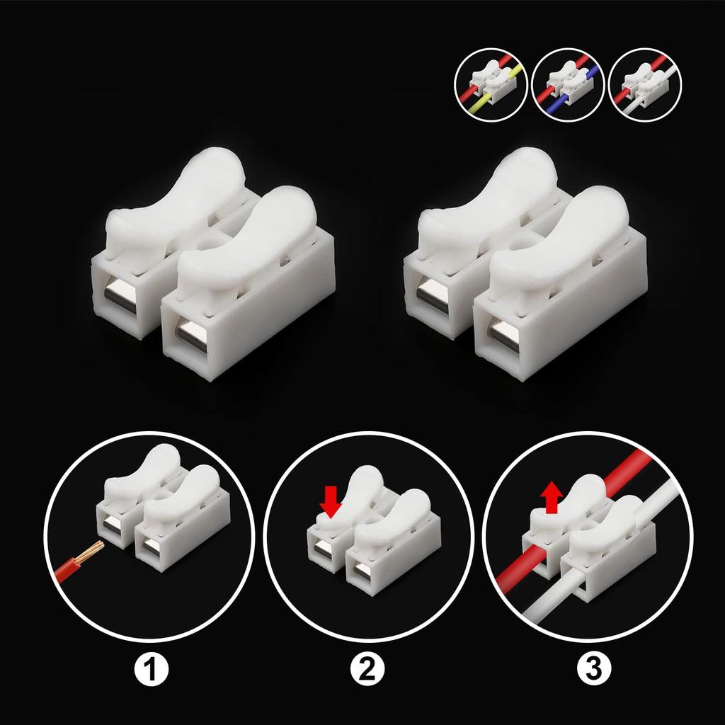 50pcs 10A 220V CH-2 Quick Connector 2-Position Spring Wire Connectors Self-Locking CH-2 Press Type Electric Connection Quick