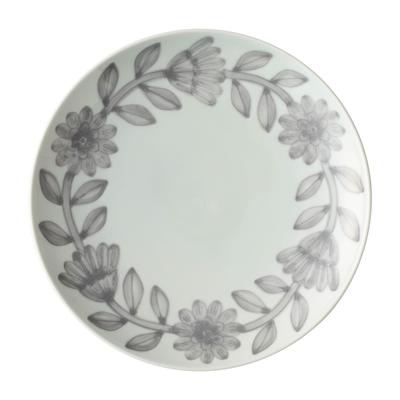 NISHIYAMA Daisy Plate (Gray, 22cm, 1 Plate, Floral Pattern) Hasami Ware, Made In Japan (Microwave/Dishwasher Safe), Japanese Plate, Pasta Dish