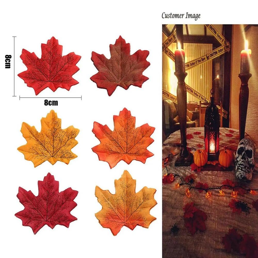 50Pcs Artificial Silk Maple Leaf Autumn Fake Leaves Garland Maple Leaves Vine Thanksgiving Halloween Wedding Party Decor
