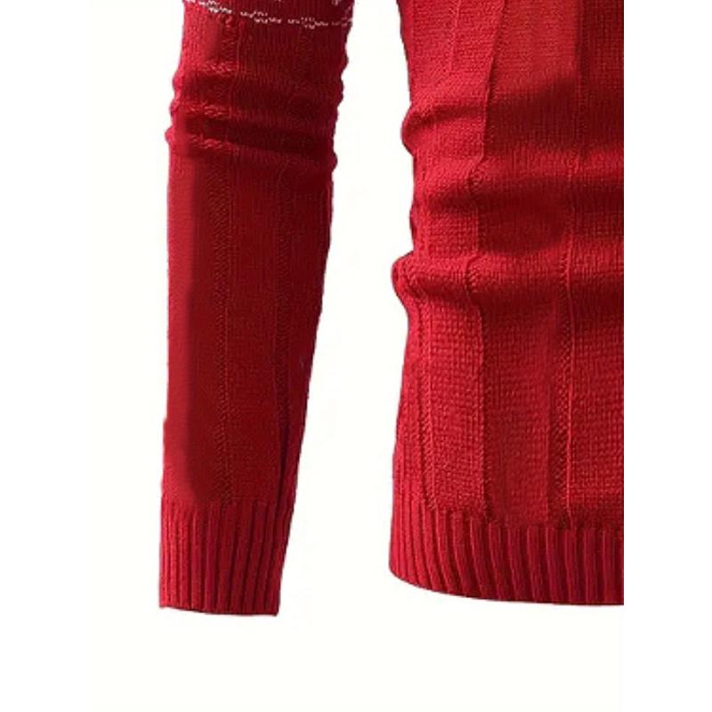 Men's Knit Sweater with Snowflake Pattern Crew Neck Ribbed Design Fall Winter Casual Top