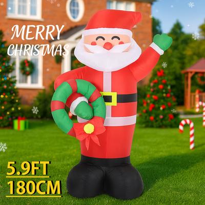5.9FT Inflatable Toy Santa Claus Wreath Xmas Yard Lawn Party Decoration with LED Lights Christmas Home Supplies Ornaments Gifts