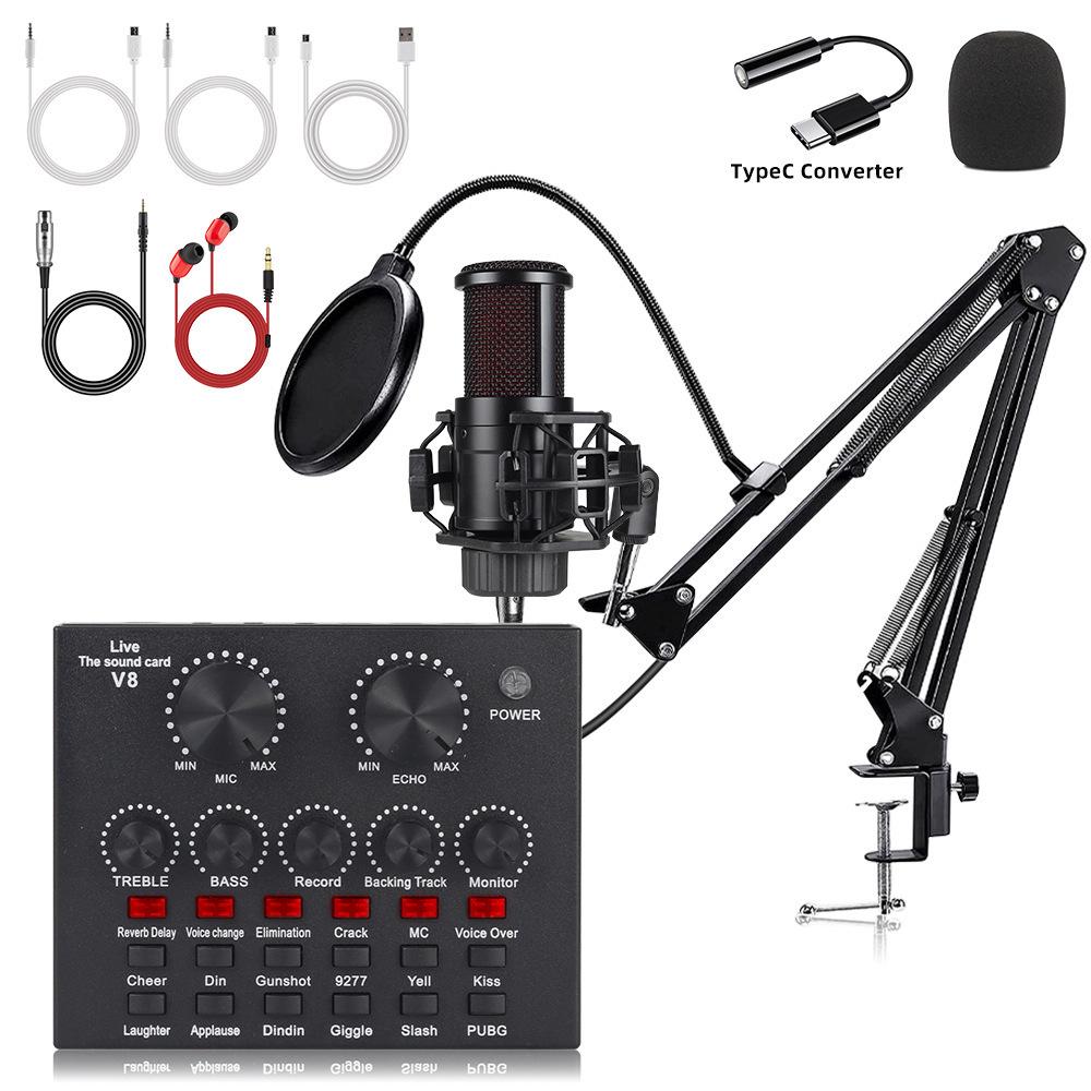 G8 Dual Condenser Microphone Set with V8S Sound Card for Mobile & PC Live Streaming