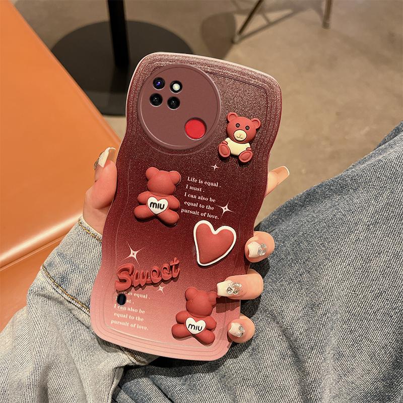 

Для Realme C15 C20A C11 2021 C21 C21Y C25Y C12 C25 C25s Narzo 20 30A чехол Мягкий силиконовый корпус Волнистая задняя крышка 3D стереоскопический чехол для телефона с милым медведем For Realme C21Y вино красного