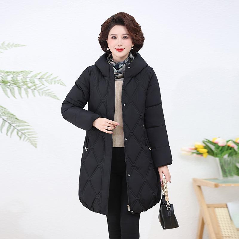 

Зимовий новий жіночий одяг для матерів вище коліна з бавовняною підкладкою, потовщений вільний одяг з бавовняною підкладкою великого розміру, модні бавовняні куртки зима L suggestion [90-105] catties чорний