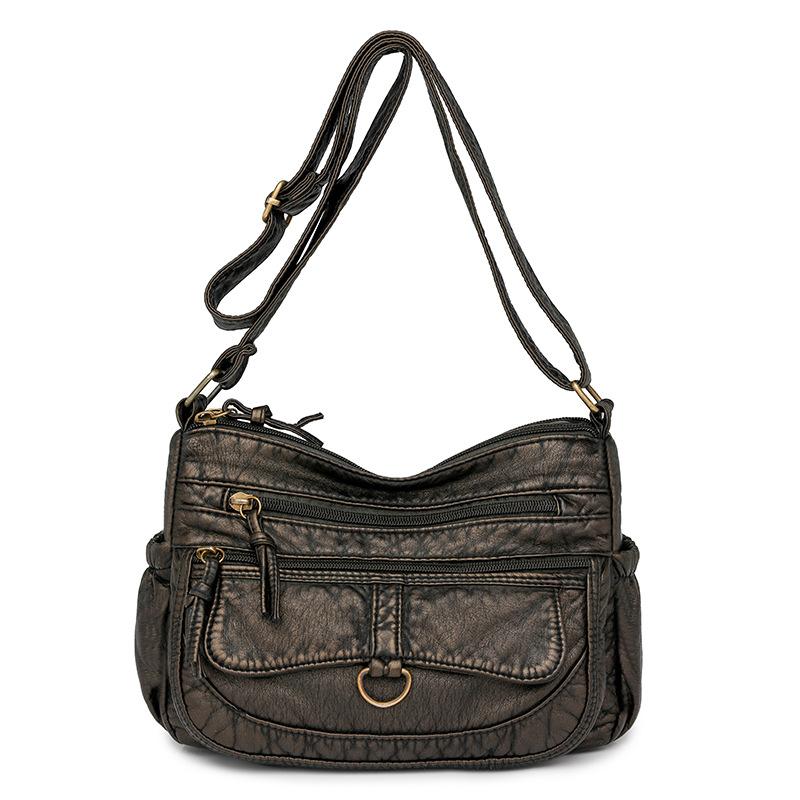 Сумка через плечо женская из мягкой искусственной кожи, большая вместимость, ретро, маленькая квадратная сумка, легкая сумка для мамы золотой/чёрный