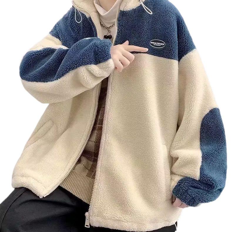 2023 Herren Trend Lammfell Reißverschlussmantel - Einfarbig, Stehkragen, Verdickt und Stilvoll