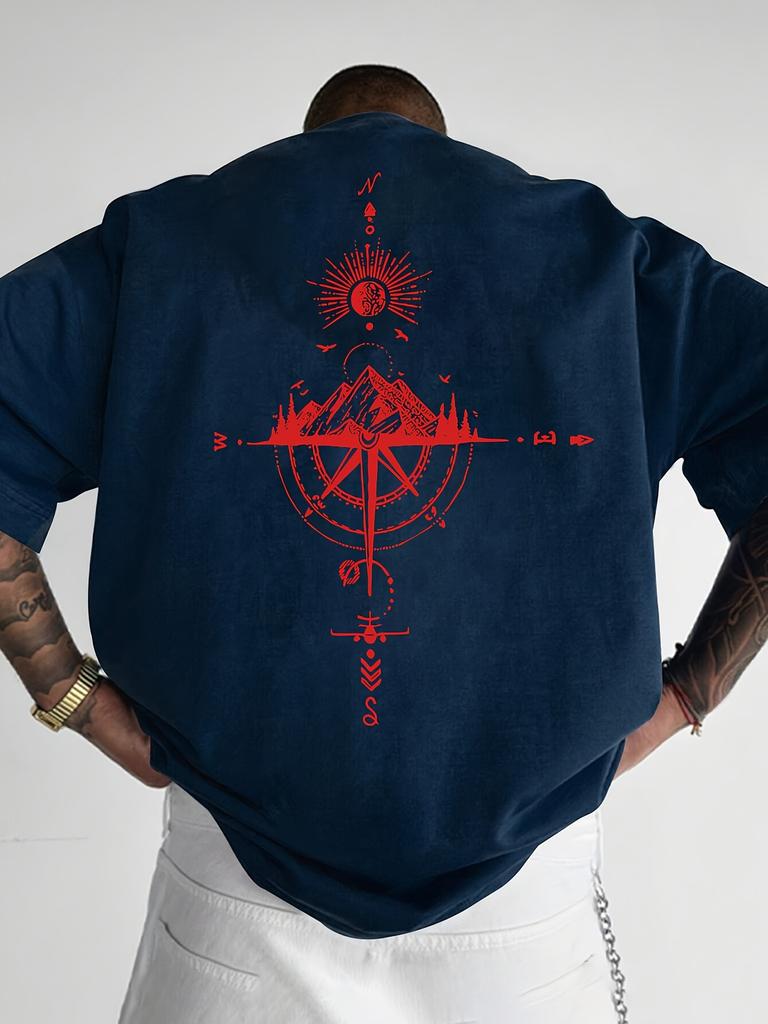Golden Compass Rose Mountain Print 100 Cotton Men Woment Tshirt Summer Autumn Daily Sports Casual Loose Street Short Sleeve