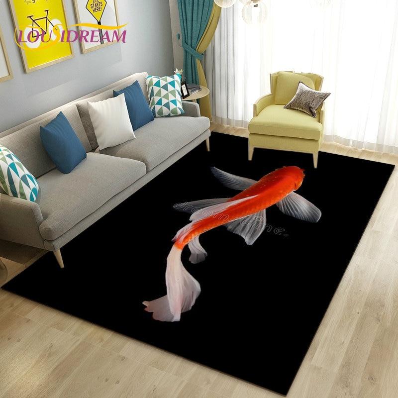 3D Fish Golden Arowana Betta Fish Area Rug,Carpet Rug for Living Room Bedroom Sofa Doormat Decor,Kid Play Non-slip Floor Mat