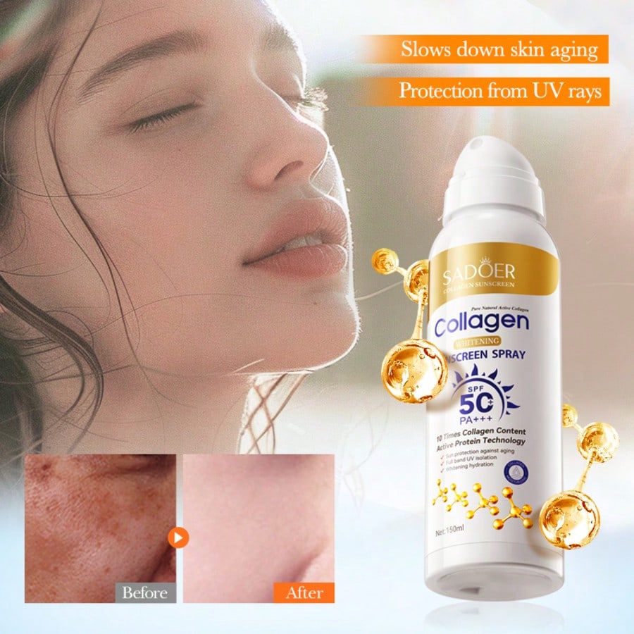 Collagen Anti Wrinkle Whitening Sunscreen Spray SPF50 PA+++ with UV Protection for Face and Body