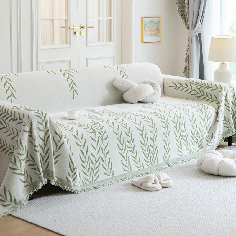Nordic Chenille Sofa Throw Blankets Weeping Willow Printed Large Couch Blanket Leisure Beach Towel Travel Rug Tassels Linen Home