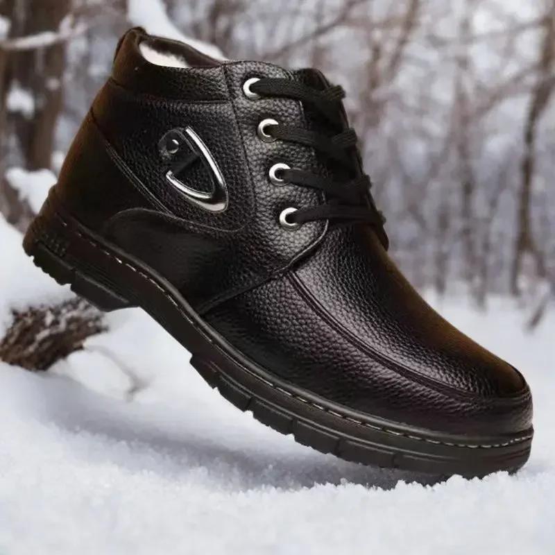 Fashion Lace Up New in Snow Boots for Men Warm Cold Proof Winter Shoes Man Sale Offer Thick Plush Footwear Work Comfortable Anti Slip