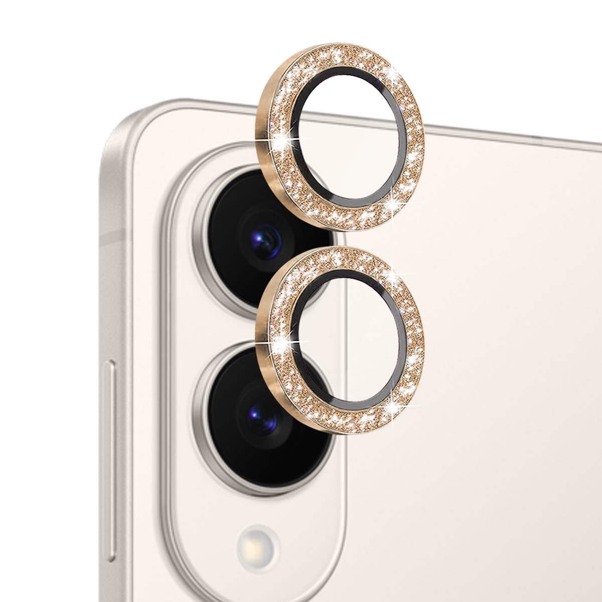 

NORTHJO 1 Set For Samsung Galaxy S25 Edge Camera Lens Film Tempered Glass+Metal Glitter Rear Lens Protector Gold
