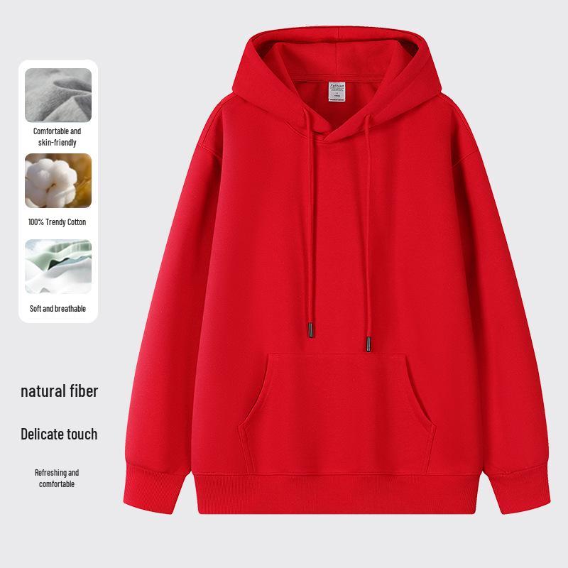 Custom Embroidered Heavyweight Autumn Hooded Sweatshirt - Pure Cotton, Loose Fit with Drop Shoulders M