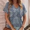Casual Bohemian Print Women's Short Sleeve V-Neck Top T-Shirt