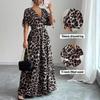 Women's Dress New Elegant Leopard Print V-neck Sexy Women's Summer Long Dress Elastic Waist Casual Short Sleeve Vintage Party Vacation Female Dresses