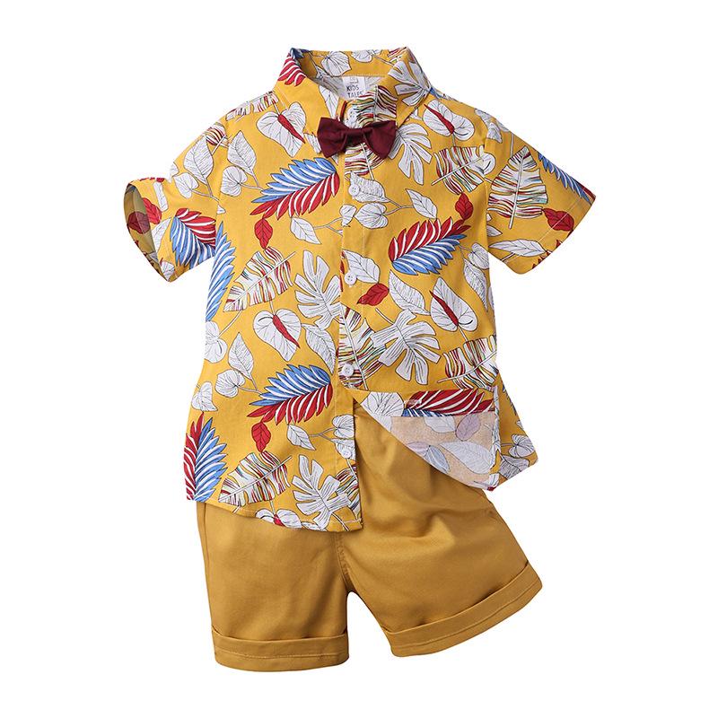 Blumenblatt-Print Kurzarm-Hemd Set für Jungen - Europäischer & Amerikanischer Stil