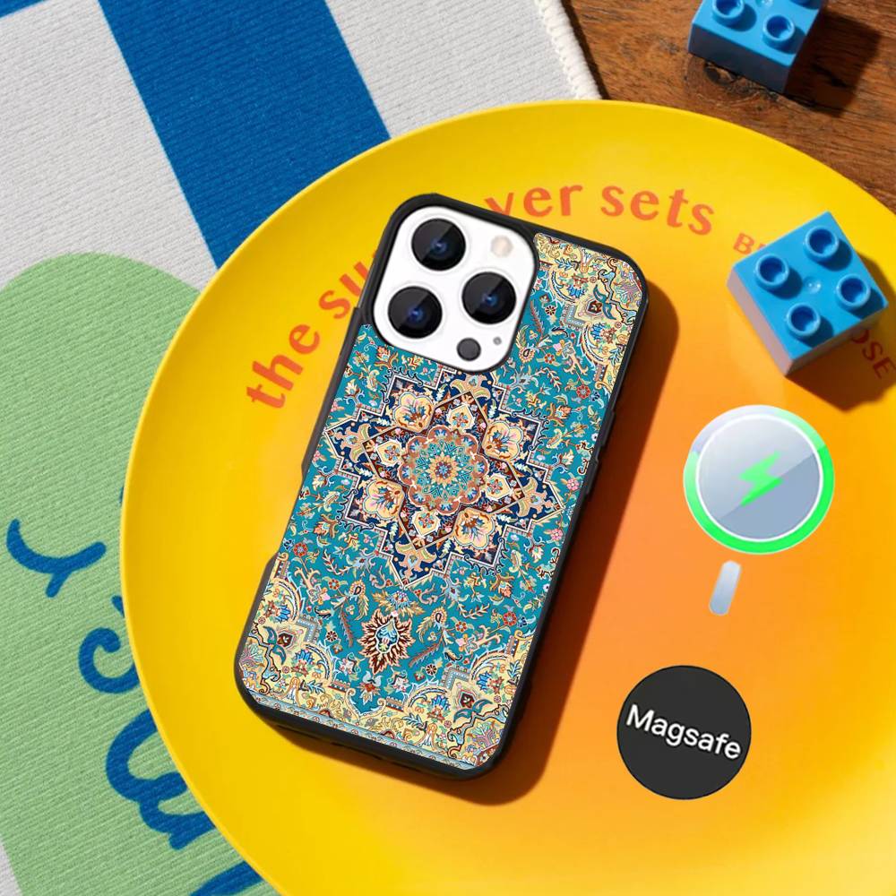 Hot Persian Carpet Floral Pattern Phone Case For iPhone 17,16,15,14,13,12,11Pro,Max,Plus,Mini Magnetic Magsafe Wireless Charging