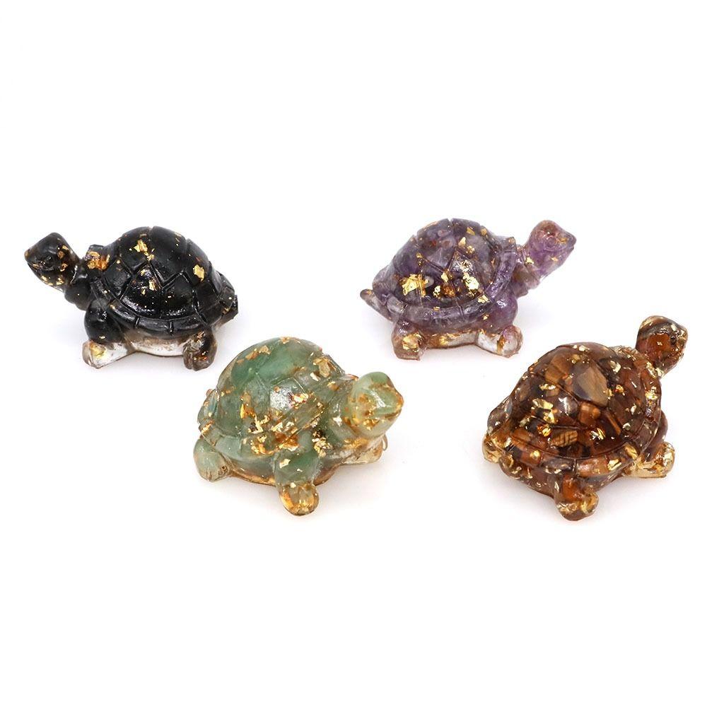 Animals Crystal Epoxy Turtle Statue Natural Pocket Tortoise Figurine Multipurpose   Desktop