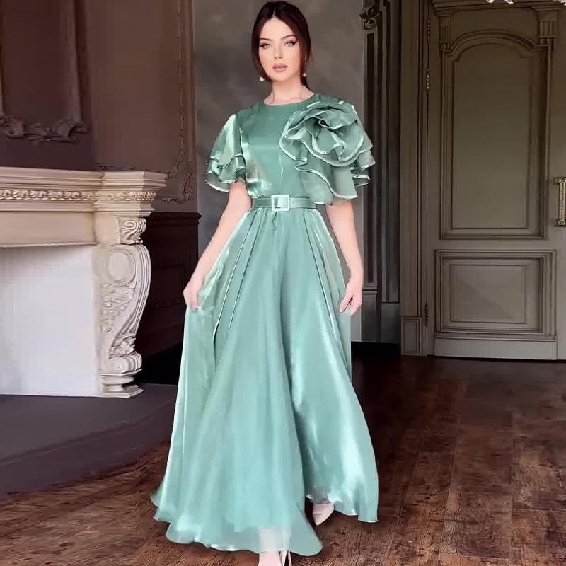 2024 Elegant French Court Style Mesh Dress with Three-Dimensional Flowers for Women