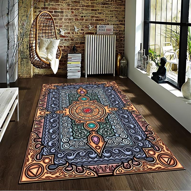 "Vintage Mystic Pattern Carpet with Geometric Symbols and Jewels Design" Suitable for use as an anti-slip for living room bedroom sofas