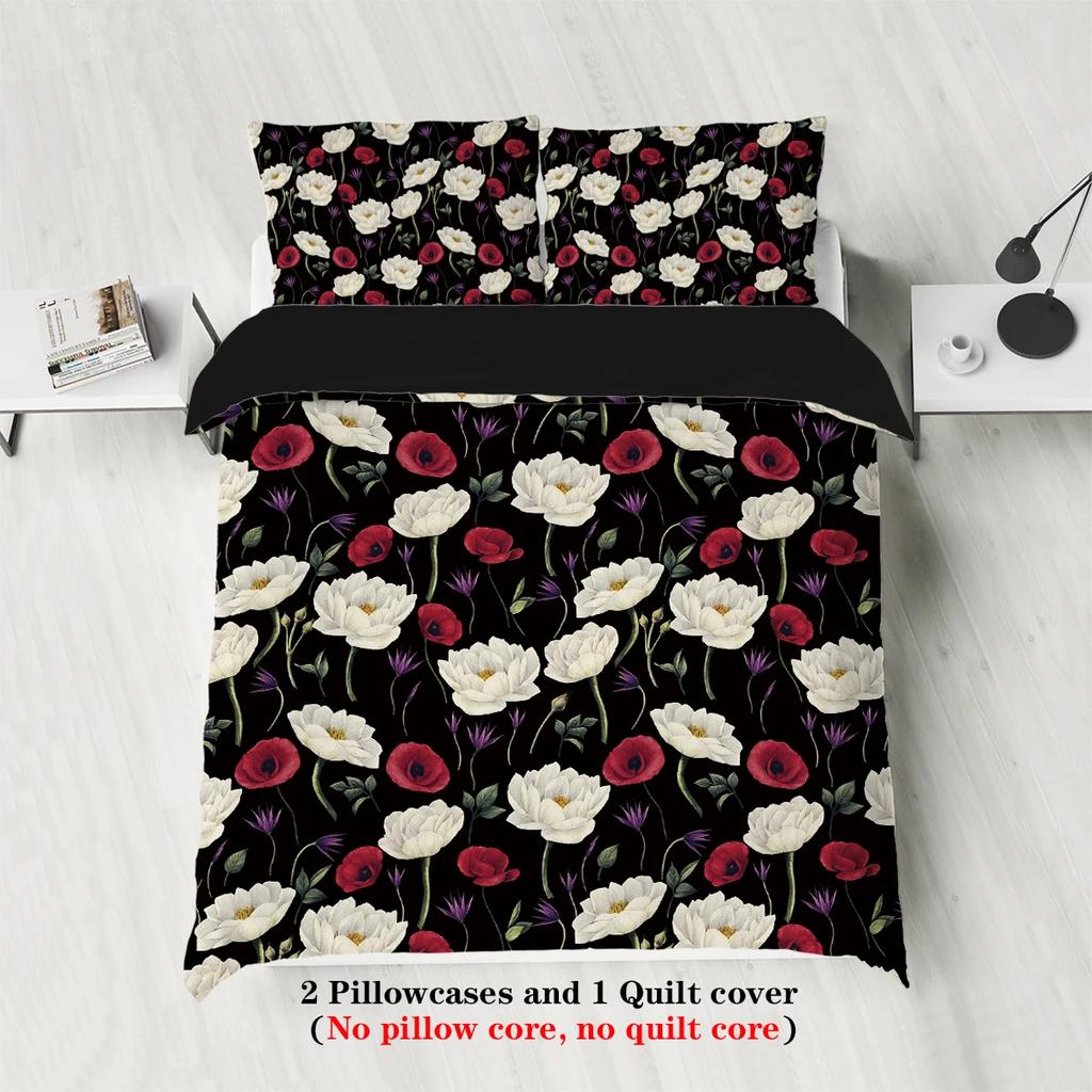 3-piece natural floral pattern printed down duvet cover (1 duvet cover+2 pillowcases, no core) bedding set