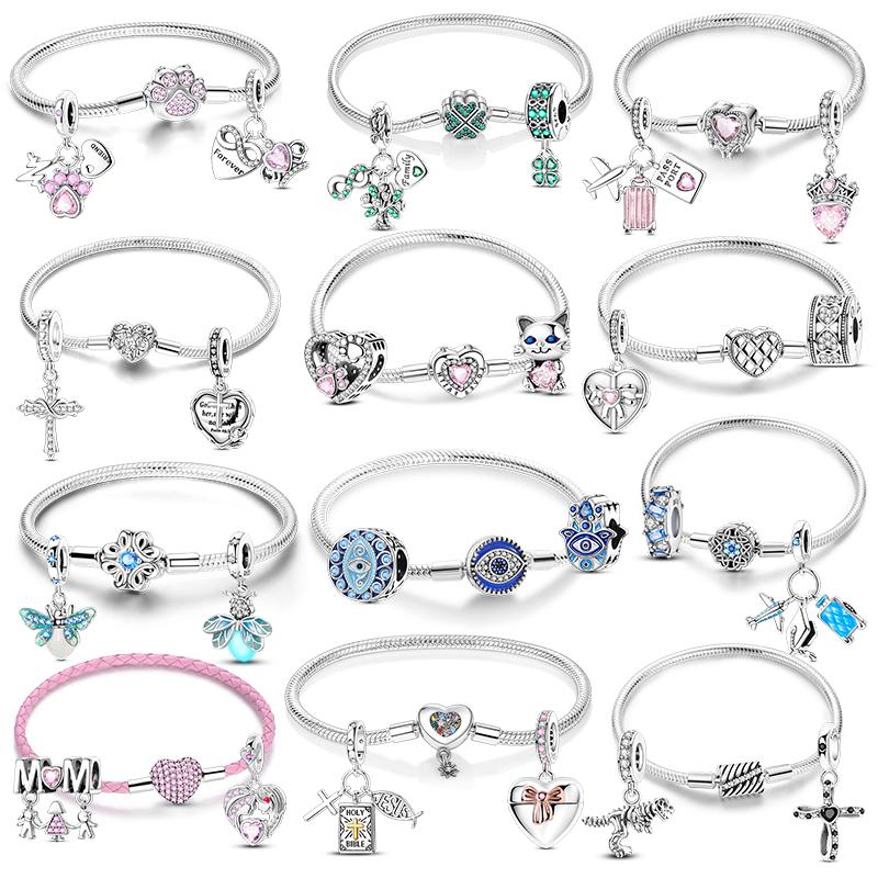 1PCS Charm For DIY Making Bracelet 925 Silver Original Shine Zircon Charms Jewelry Wedding Birthday Gift For Women Mom Friend