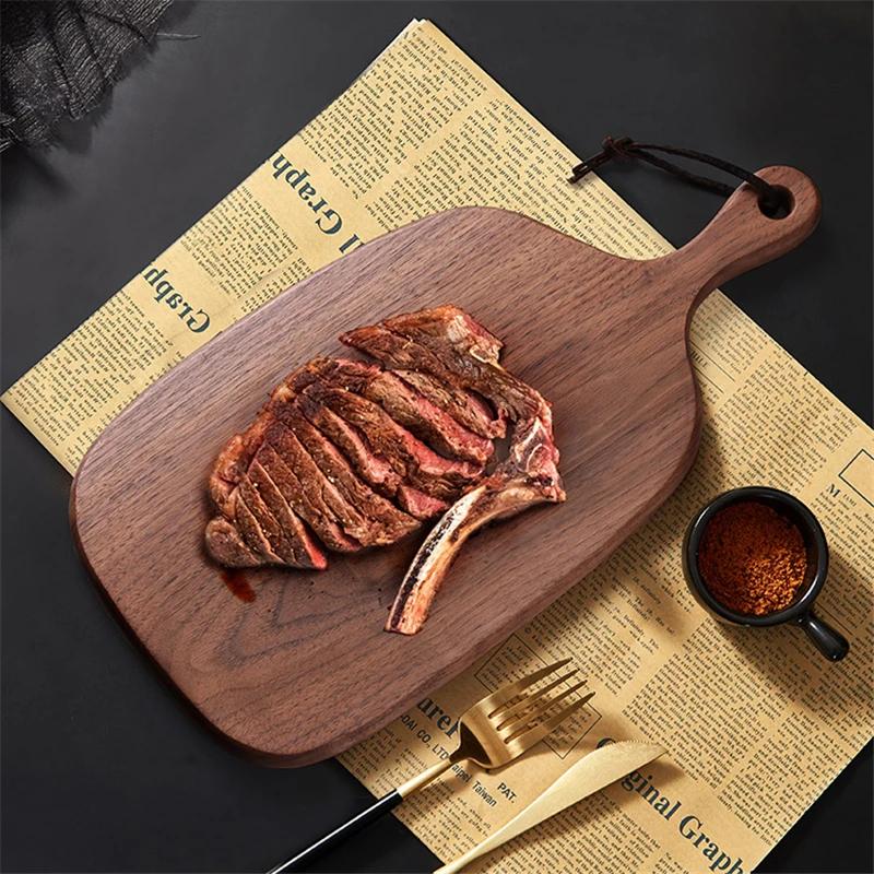 Japanese Wooden Pizza Plate Steak Wooden Tableware Bread Board Wood Tray Western Food Set Dinner Plates Solid Wood Steak Plate