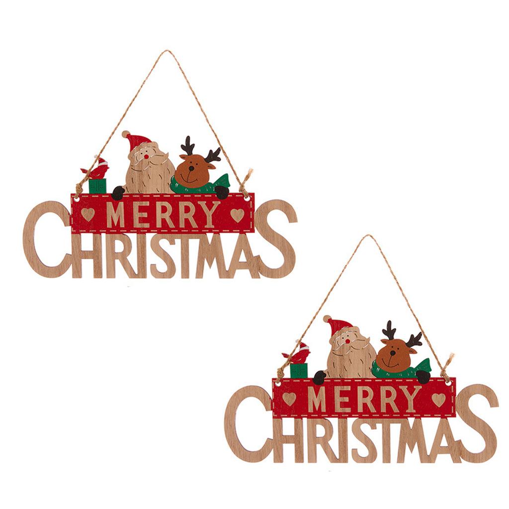 2PCS/SETMerry Christmas Wooden Sign Wall Decor Christmas Ornament Christmas Hanging Plaque for Wall Home New Year Indoor Outdoor
